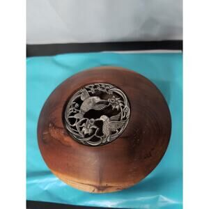 VTG Cherry Hummingbird And Flower Potpourri Bowl Hand Crafted Oct 2001 Signed